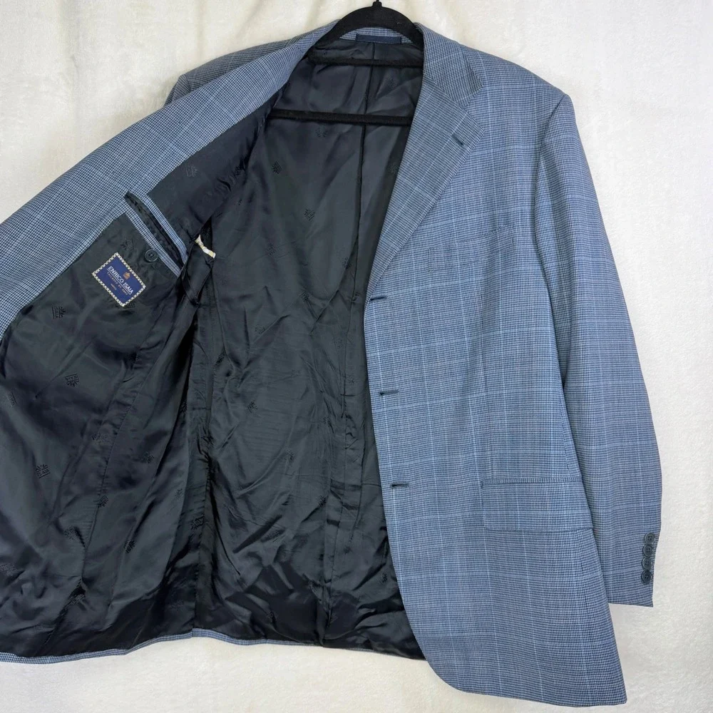 Enrico Isaia Sport Coat Mens Blue Glen Plaid Wool 3-Button Blazer Italy Zelander